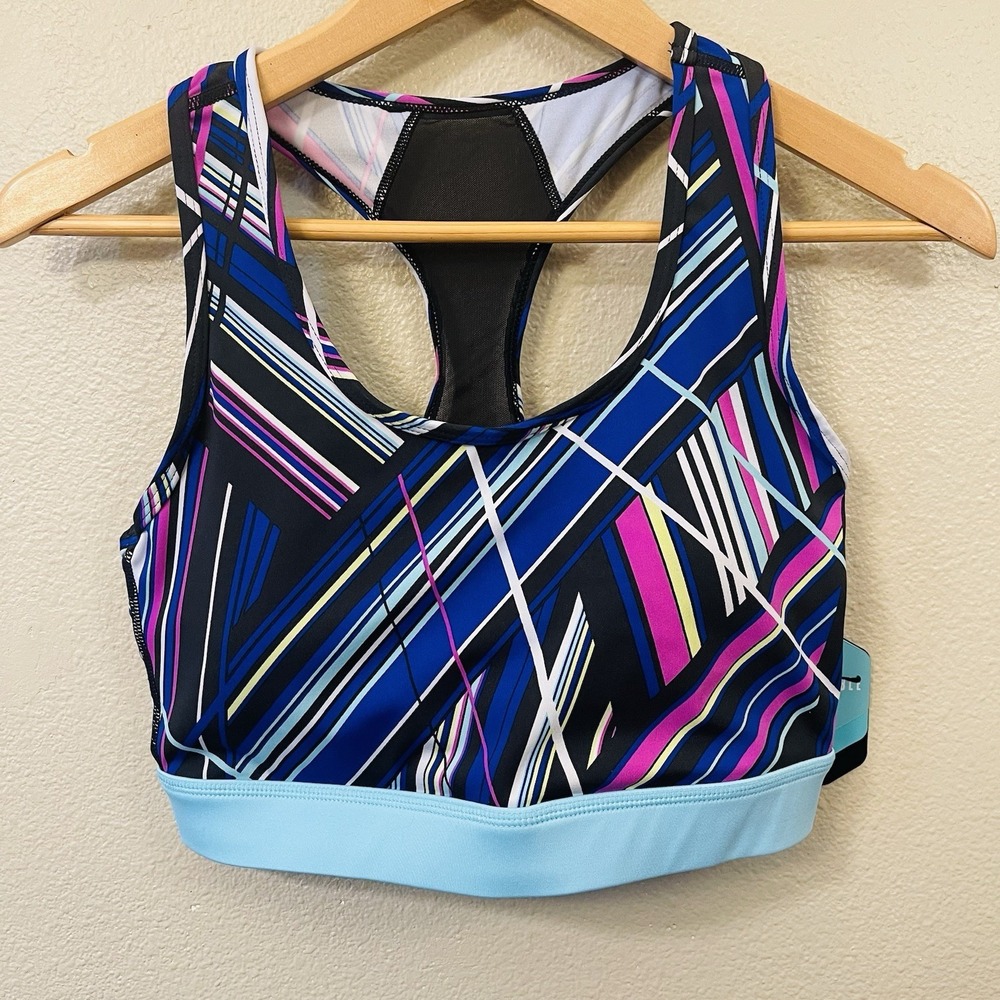 NWT LuLaRoe Rise Invincible Sports Bra Abstract Multicolor Removable Pads Size M